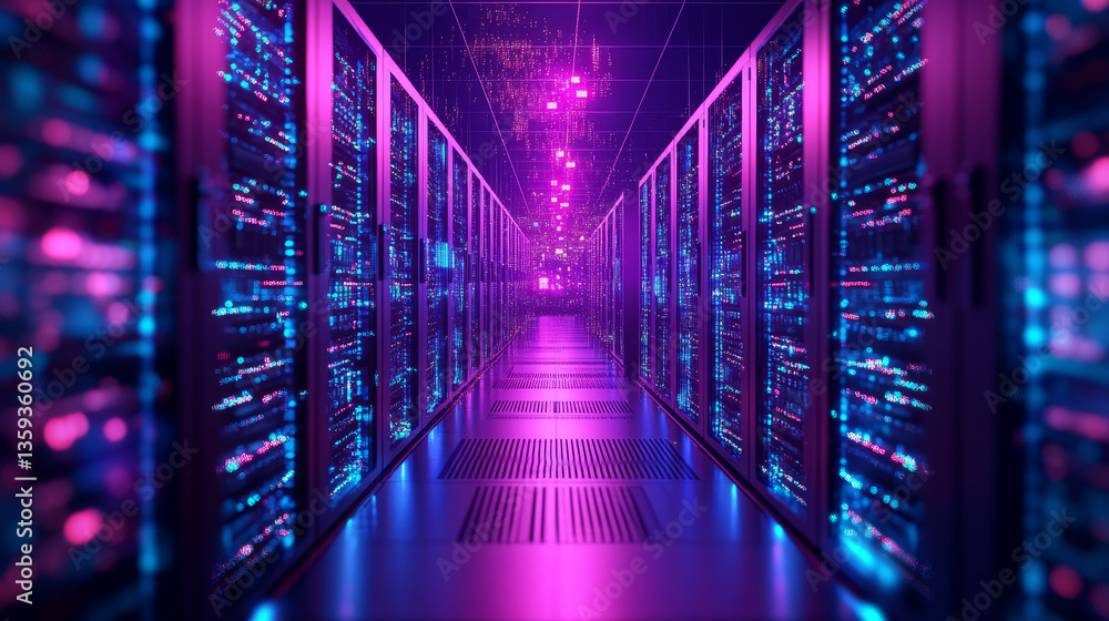 Poster big data in digital cyberspace. high-speed communication and high technologies. 3d illustration of a