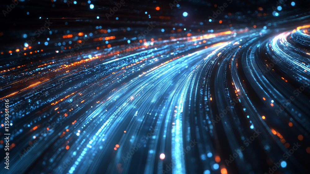Poster high-speed data flow, information processing. big data analytics. inside the internet cable. digital