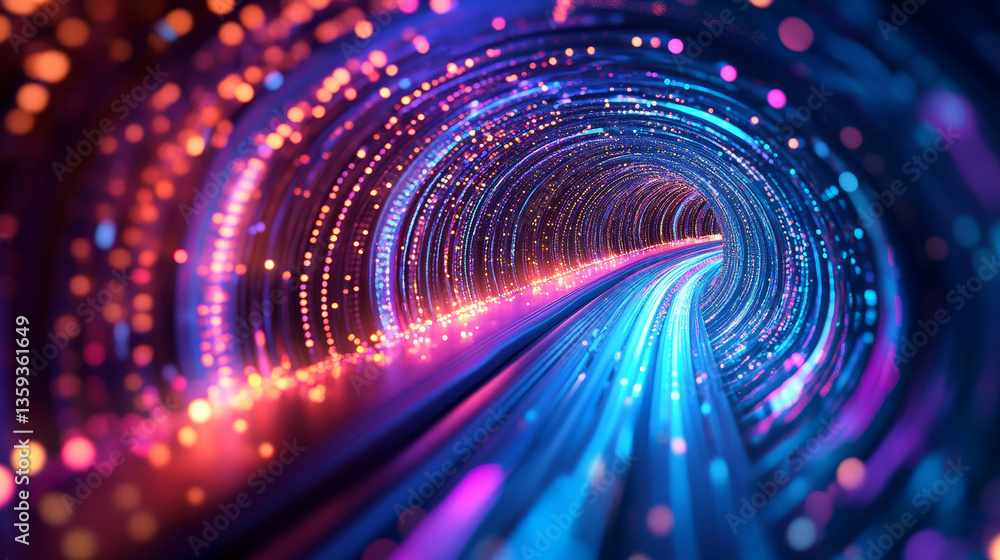 Poster high-speed data flow, information processing. big data analytics. inside the internet cable. digital