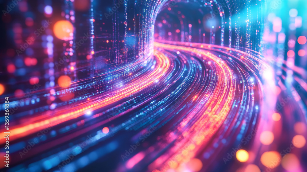 Poster high-speed data flow, information processing. big data analytics. inside the internet cable. digital