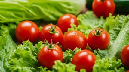 Juicy Red Cherry Tomatoes on Fresh Green Lettuce