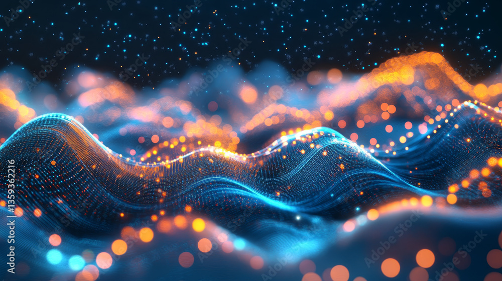 Poster digital technology. high speed data transfer. information flow in 3d illustration. movement in futur