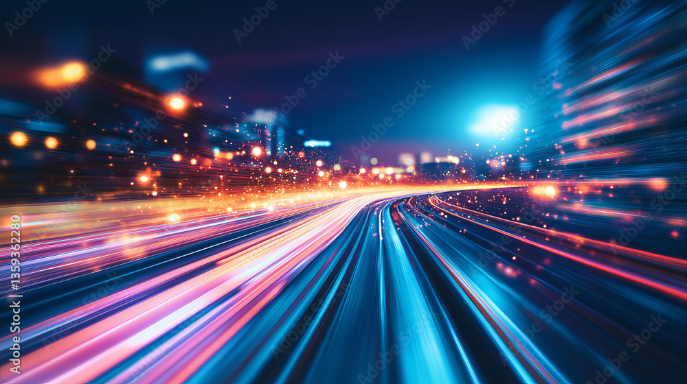 Poster digital technology. high speed data transfer. information flow in 3d illustration. movement in futur