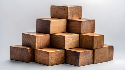Stacked wooden blocks arranged in a pyramidal structure
