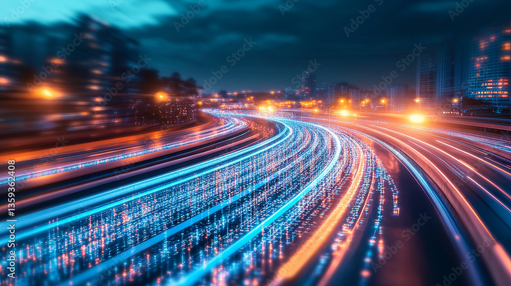 Aufkleber digital technology. high speed data transfer. information flow in 3d illustration. movement in futur