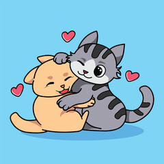 The Illustration Of A Cute Cat Hug Each Other