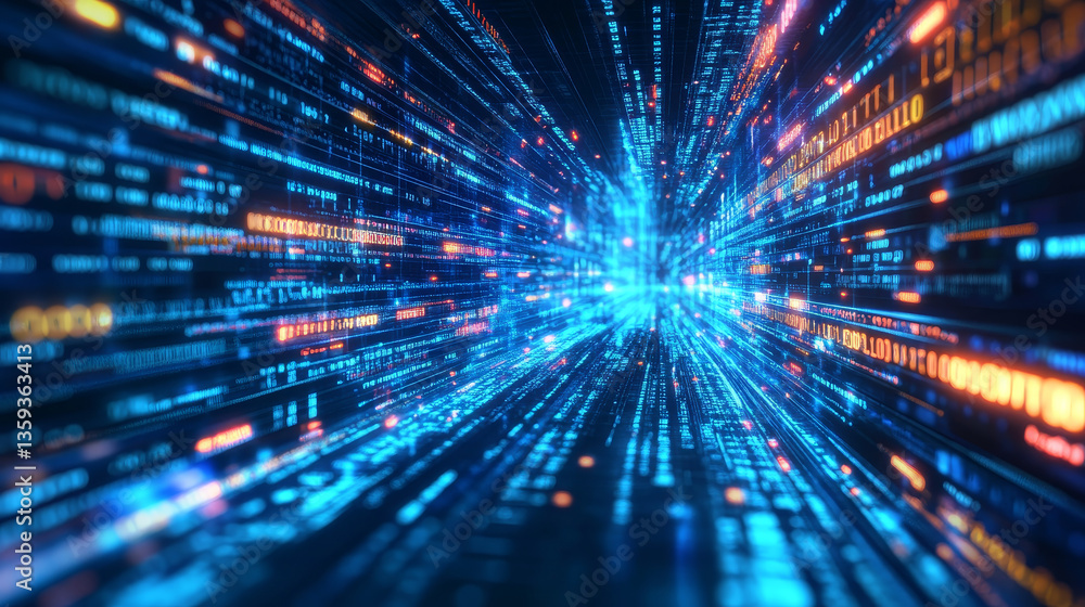 Poster high-speed data transfer. big data visualization, internet technology 3d illustration. neural networ