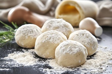 Fototapeta premium Closeup of Four Dough Balls Ready for Baking