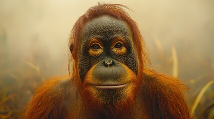 Fototapeta premium Orangutan portrait in misty environment