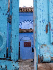 The blue painted old town Medina in Chefchouaen, Morocco. The city is known as the blue city or the...