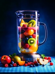 A filled with vibrant fresh fruit and a smoothie