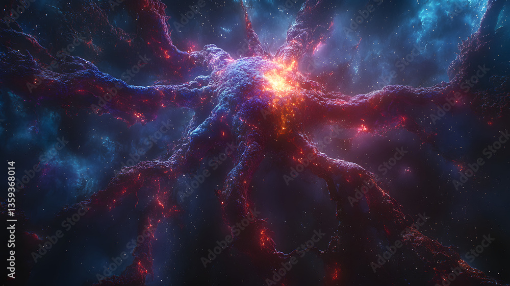 Poster nebula cosmic explosion: a breathtaking depiction of a vibrant nebula exploding with celestial energ