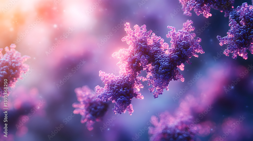 Poster cellular elegance: a captivating view of cellular structures, rendered in vibrant shades of purple a