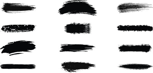 A Set of Hand Drawn Black Strokes Brush Design in Vector Illustration.