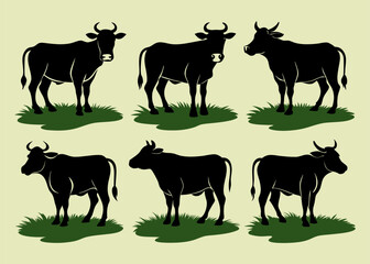 Set of silhouette of a cow side view - vector illustration