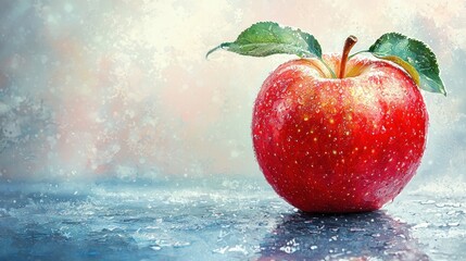 Fresh red apple with water droplets