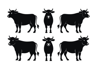 Set of silhouette of a cow side view - vector illustration
