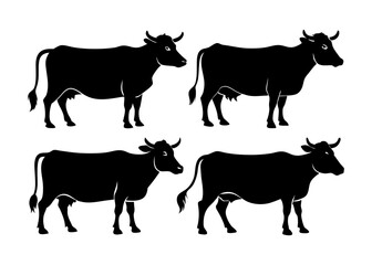 Set of silhouette of a cow side view - vector illustration