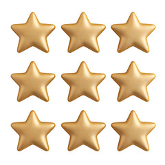 Twelve Gold Stars 3D Render Rating Review Feedback Award Achievement Excellence Luxury Shiny Golden
