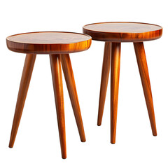 Mid Century Modern Side Tables with Tapered Wooden Legs Isolated on Transparent Background