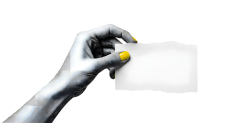 Pop Art Hand Holding Blank Torn Paper with Yellow Accent – Modern Collage Concept