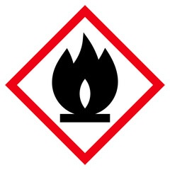 Flammable material warning sign, indicating flammable gases, aerosols, liquids or solids symbol.