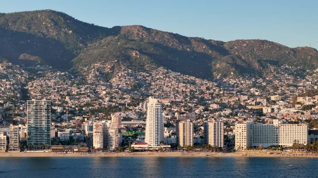 Shot of beach and mountains in acapulco mexico