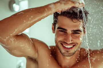 Good looking man in the shower