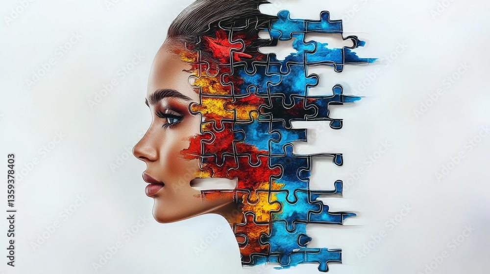 Poster captivating fragmented digital portrait showcasing the complexity of the human mind and imagination 