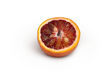 Sliced red blood orange isolated with shadow. Half an orange