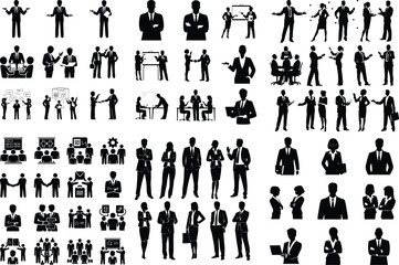Business people, set of vector silhouettes Isolated silhouettes with large group of people Isolated silhouettes with large Group of people Silhouettes of people working group set vector illustration 
