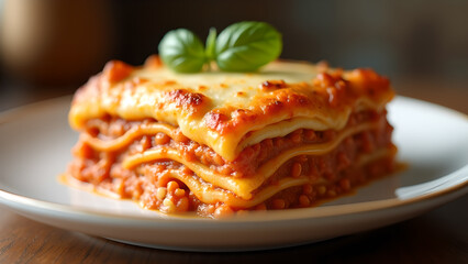 Delicious Homemade Lasagna on a White Plate
