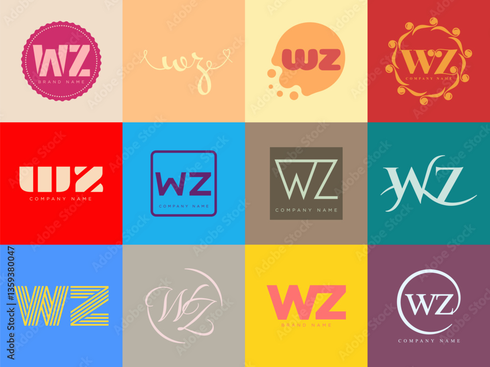 Fototapete wz logo company template. letter w and z logotype. set different classic serif lettering and modern 