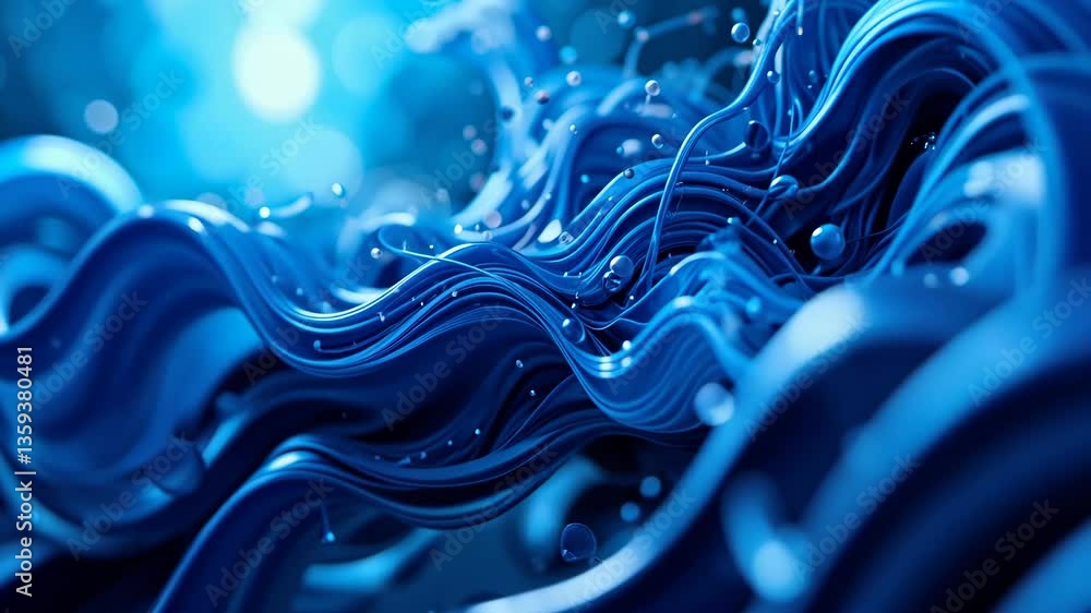 Poster abstract blue fluid forms with bokeh background depicting water movement