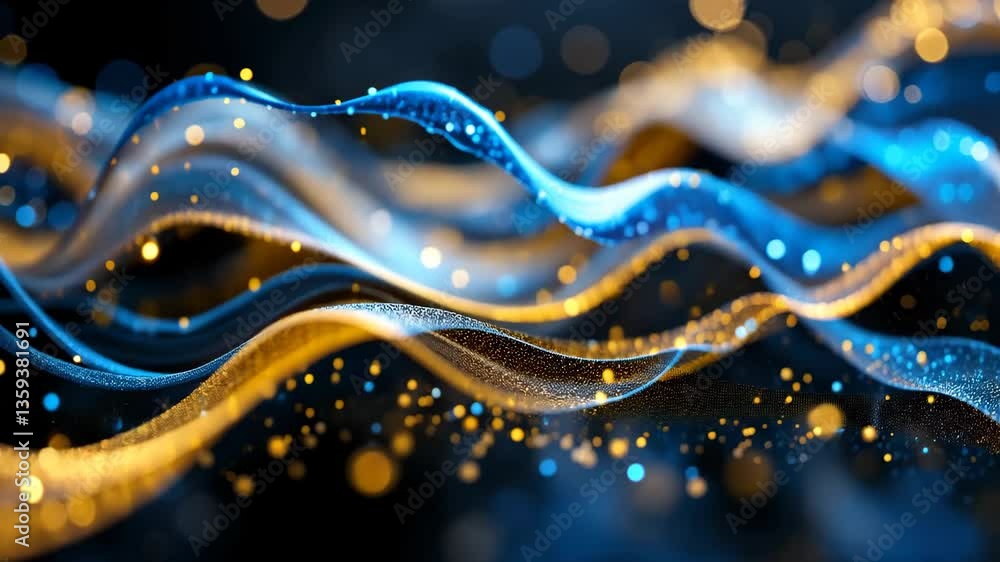Canvas Prints abstract digital waves with flowing light particles in blue and gold hues on a dark background