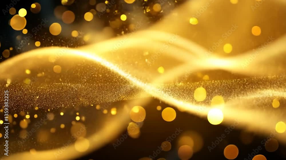 Aufkleber abstract golden flowing waves with bokeh effect on dark background