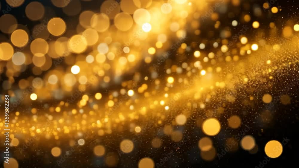 Poster Abstract Golden Bokeh Light Effect Against Black Background Festive Sparkling Background