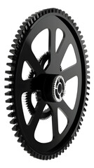 Obraz premium Isolated 3D Rendering of Black Metal Gear Mechanism on Transparent Background