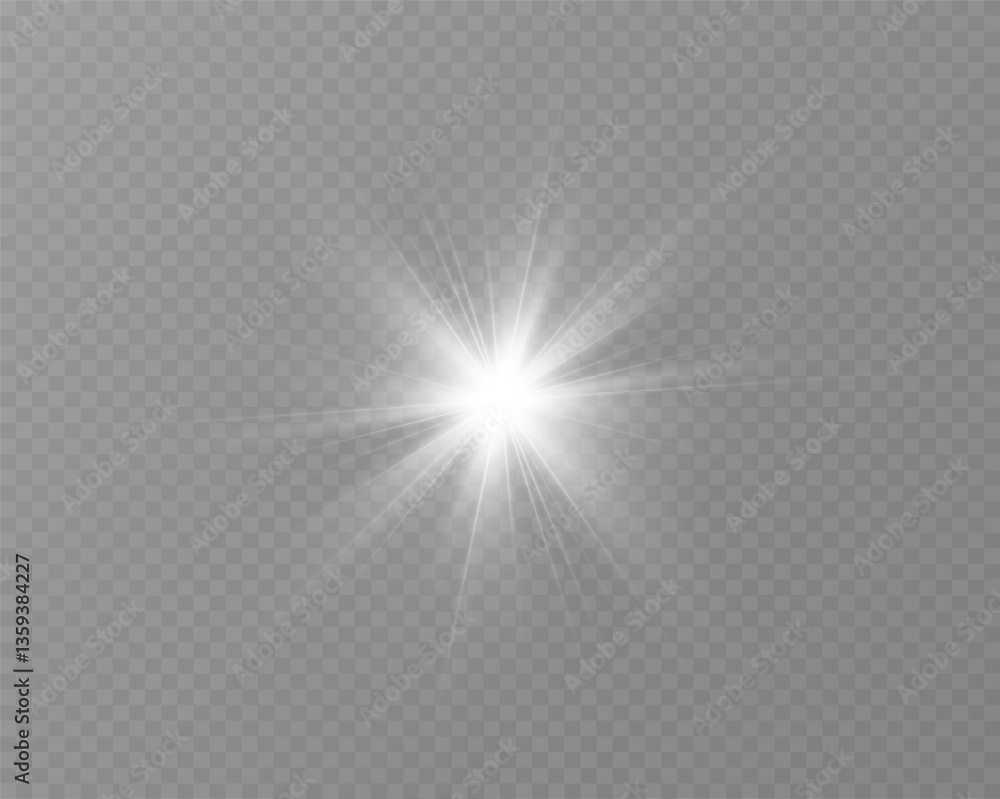 Poster white glowing light explodes on a transparent background. with ray. transparent shining sun, bright 