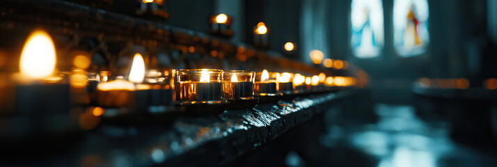 Obraz premium Votive Candles on Church Altar