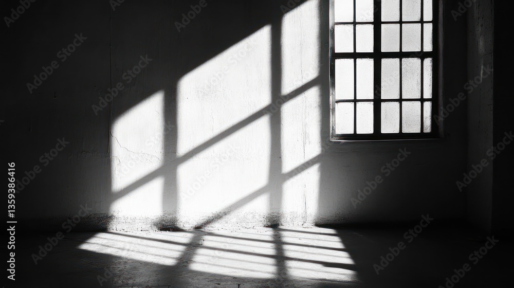 Poster shadows cast by window create patterns on the wall indoors