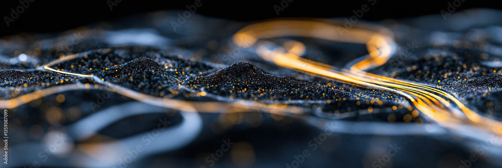Poster abstract digital rendering: granular surface with luminous lines