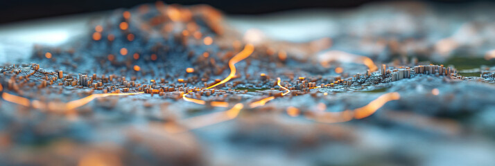 3D Render: Stylized Cityscape with Illuminated Pathways