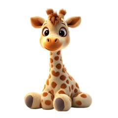Fluffy 3D Cartoon Giraffe with Glowing Spots Isolated on Transparent Background