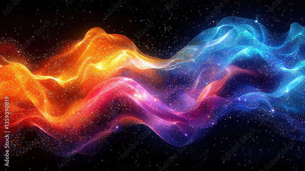 Aufkleber vibrant waves of color flow through cosmic background, creating mesmerizing visual effect that evoke