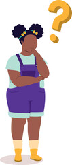 Obraz premium One Plus Size Black Little Girl Standing And Thinking Question With Her Hand On Chin.