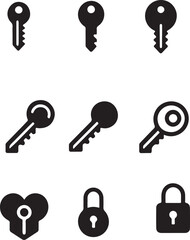 Key and lock icon set