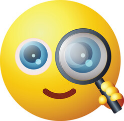 Smiley Emoji with Magnifying Glass Vector Graphics