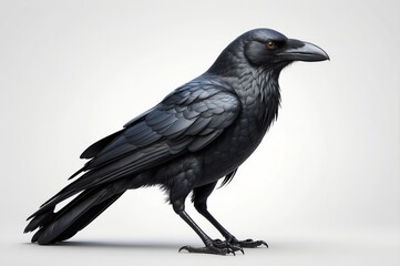 A detailed 3D render of a black crow, isolated on a white background.