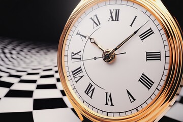 Time's Precision: An antique pocket watch showcases the essence of time, its Roman numeral dial and elegant hands telling a story of history and precision against a backdrop of artistic illusion.